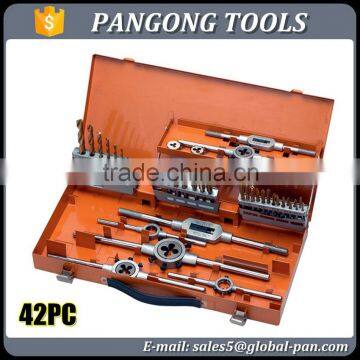 42 piece screw threading tapping drilling hand tool box with tap die drill set