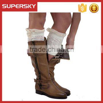 C02-1 Customize Women Lace Boot Topper Socks For Boots/ Lace Wholesale Knitted Lace Boot Cuffs Socks For Women