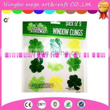 St. Patricks Day Gel Window Clings ~ Irish Shamrocks (1 Sheet, 9 Clings)