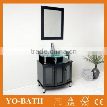 30inch black bath vanity with glass countertop