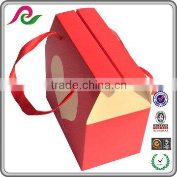 Folding Red gift box with handle and heart picture