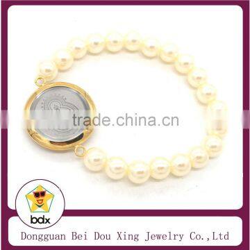 Handmade Stainless Steel Religious Saint Bracelet white pearls Saint Catholic Virgin Mary Christians Stretch bangle Bracelet