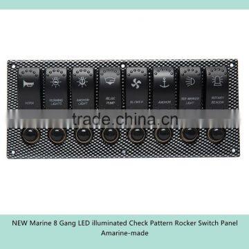 NEW Marine 8 Gang LED Illuminated Check Pattern Rocker Switch Panel photo-2