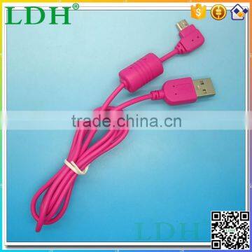 90 Degree Right Angle MicroUSB to USB 2.0 AM Quick Charging Cable 2.1A with emifil for Samsung/Android Mobile Phone 1M Magenta