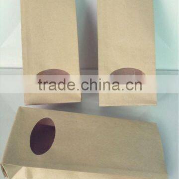 Standup natural craft paper pouches with ellipse window and zipper for food