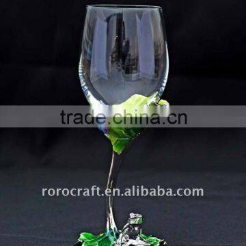 pewter base and stem with enamel color decoration wine glass