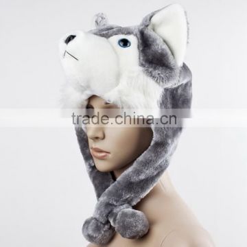 Cartoon Wolf/Penguin Cute Fluffy Plush Warm Hat Cap Scarf Earmuff Mascot