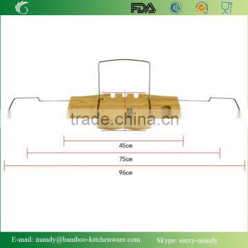 Non-Slip Bamboo Bathtub Caddy With Extending Sides Adjustable Handcrafted Bath Tray With Reading Rack Wine Holder Cellphone Tray photo-2
