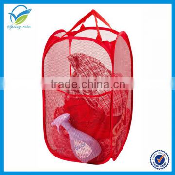 Color polyester Mesh Laundry Hamper, laundry basket storage hamper with side pocket