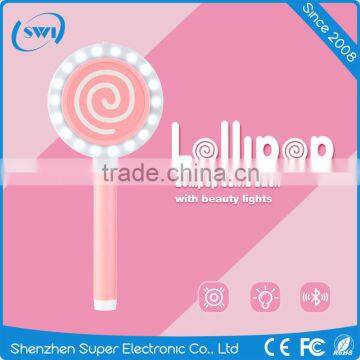 2016 New style Pink Mint Green Mini Wireless Bluetooth 4.0 With LED Light Selfie Stick For iPhone and Andriod Smartphone