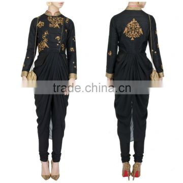 Titillating Black Georgette & Raw Silk Designer Suit/Designer Suits Shopping