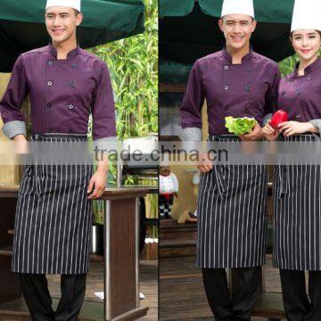 Hotel Chef Kitchen Bar Restaurant cotton ployester black and white stripe strap adjustable waiter and waitress apron