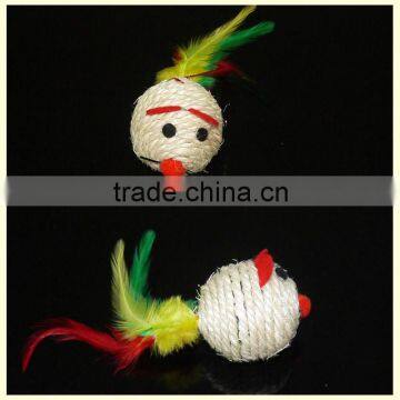sisal cat mouse ball with feather