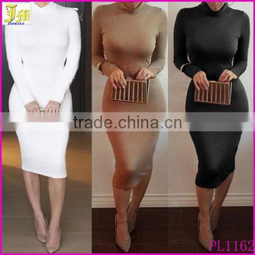 New Bodycon Sexy Club Party Dresses Black White Long Sleeve Soild Elegant Casual Slim Hip Bandage Dress