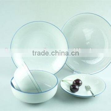 5pcs white porcelain dinner set with green rim stock,dinnerware sets