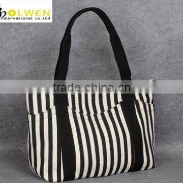 Black and White Stripes Canvas Handbag For Women photo-2