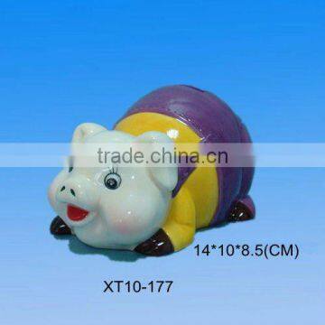 Ceramic Glazed Cute Colorful Piggy Money Box for Coins