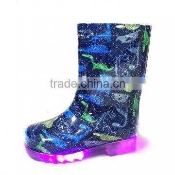 knee high printed hotsale LED light outsole pass REACH or California Prop 65 testing kids PVC rain boots wellies gumboots