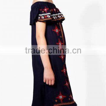 Punjabi Dress Neck Designs Baby Girl Clothes Off Shoulder Embroidered Girl Child Dress Hsd2097 photo-2
