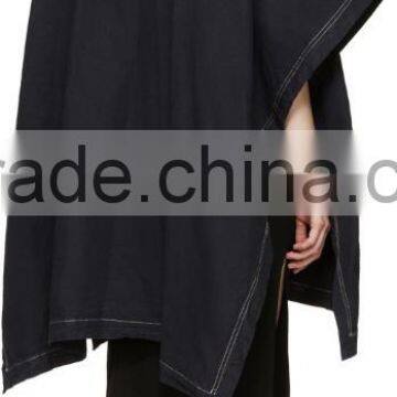 Newest Winter Women Dark Navy Oversized Cape Coat Made in China photo-4
