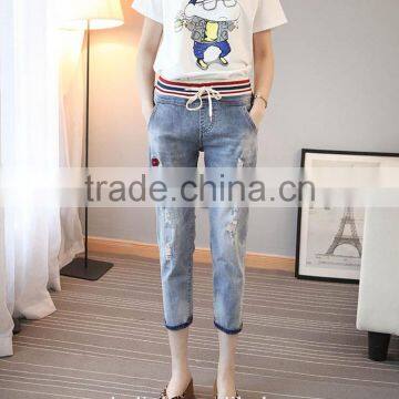 2016 summer trendy women loose ripped denim jeans wholesale