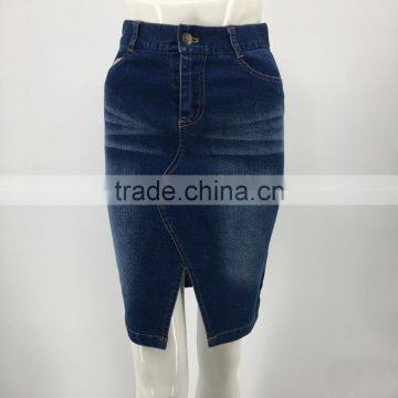 Ladies customized front-slit pencil cropped denim long skirt