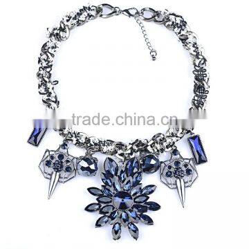 Women Fashion Crystal Gem Stone Flowers Pendant Chain Necklace photo-5
