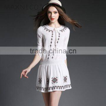 Maxnegio bohemian style white embroidery mini dresses for juniors