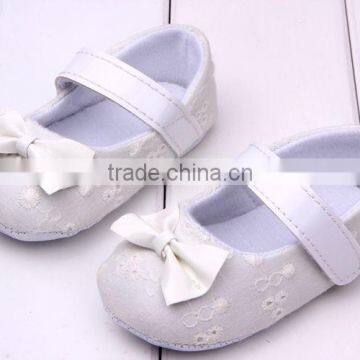 100% cotton white baby shoe with white bow wholesale kids shoes infant walking shoes baby walker