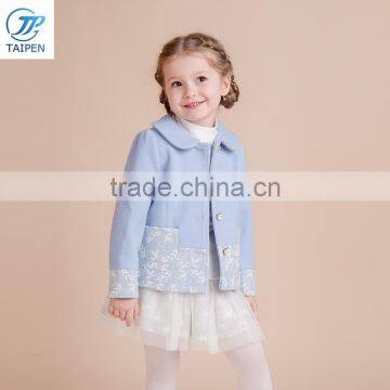 Kids Winter Woolen Coat Girls Outwear With Flower Printing Designs For Kids Clothes