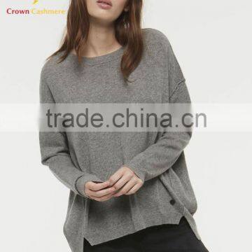 Women Grey Crew Neck Cashmere Sweater Knitting Pattern Free