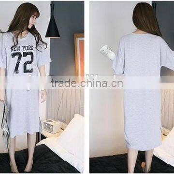 Female Model of Grey Number Printed Nightgown photo-5