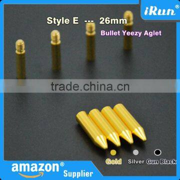 (MOQ:100pcs) Metal Aglets For Yeezy Shoe Laces Tips DIY Replacement Glue Need - 26 mm Bullet Metal Ends Replacement in 3 Colors