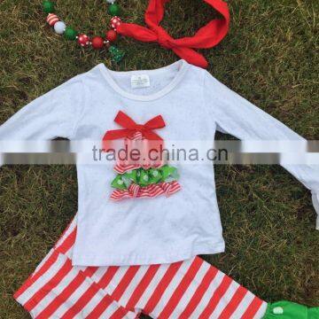 Christmas Suit Girls Clothing Baby Kidswear Christmas Tree X-mas Clothes Red Stripes Pant With Necklace and Headband Set photo-3