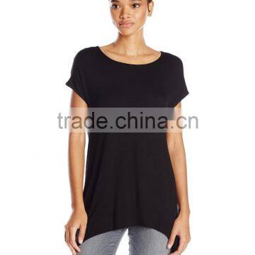 Women's Scoop Neck Short Sleeve Sharkbite Hem Comfy Knit 100% Cotton Tunic Top photo-5