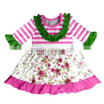 2017Wholesale Baby Girls Fashion Ruffle Lace Floral Printing Spots Stripe Dress photo-2