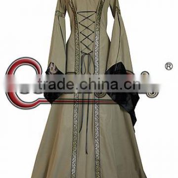 Medieval Renaissance Dress With Trumpet Sleeves For Gothic And Fantasy Parties Hooded Costume