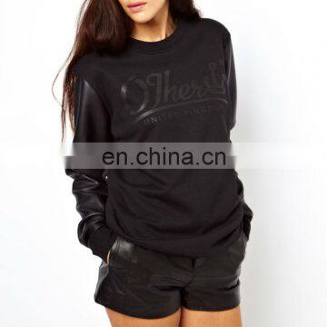 CHEFON Women Leather Sleeve Sweatshirt CAH0033 photo-2