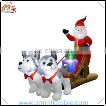 Christmas air blown inflatable santa sleigh, led lighted inflatable husky sleigh with gift &santa claus for christmas outdoor