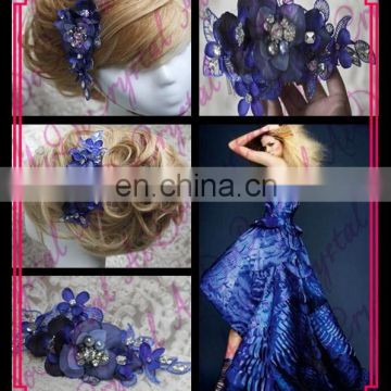 Aidocrystal deep blue luxury lucency lace hair trim piece rhinestone hair clip bridal fascinators