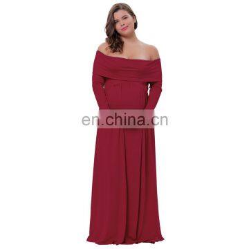 Kate Kasin Sexy Womens Maternity Long Sleeve Off Shoulder Long Maxi Dress Wine Red Maternity Dress KK000677-1