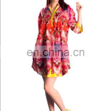 Summer Ladies Fashion Short Cotton Tunic Printed Dresses