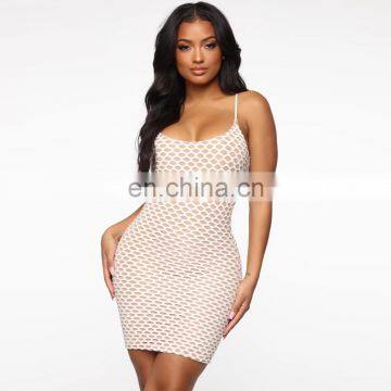 Women's Sling Round Collar Hollow Mesh Gauze Contrasting Wholesale Casual Explosive Slim Dresses photo-3