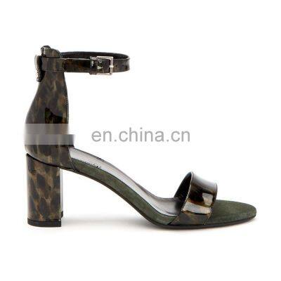 ladies fancy design high heel patent leather sandals shoes women covered heel shoe