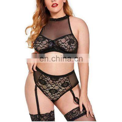 5XL Women's Underwear Set Sexy Perspective Lace Bra High Waist Panties Sexy Lingerie Plus Size Women's Underwear photo-3