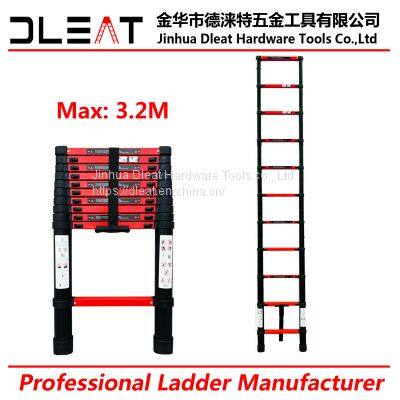 New Red Color Dleat 3.2m Single Aluminum Telescopic Ladder With EN131