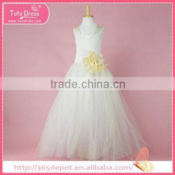 Satin Fabric creamy-white sakura decoration prom dress fluffy voile girl's dress children frocks designs