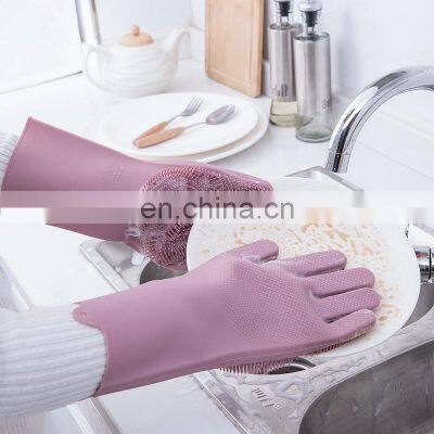 Non-Slip Reusable Waterproof Household Kitchen Cleaning Sponge Magic Silicone Dishwashing Gloves With Scrubber