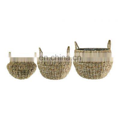 Supplier Straw Natural Black Seagrass Planter Storage Basket Plant Holder Storage Basket Wholesale