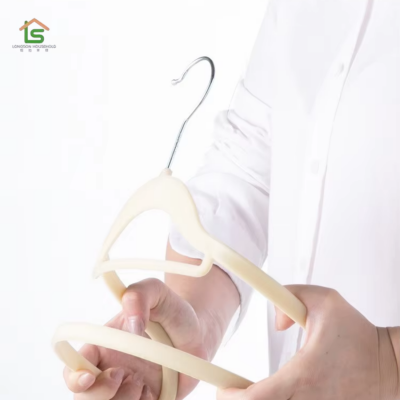 Non Slip High Quality Kids Velvet Plastic Clothes Hangers Metal Hook Multicolour Flocked Suit Coat Clothes Velvet Hangers photo-4